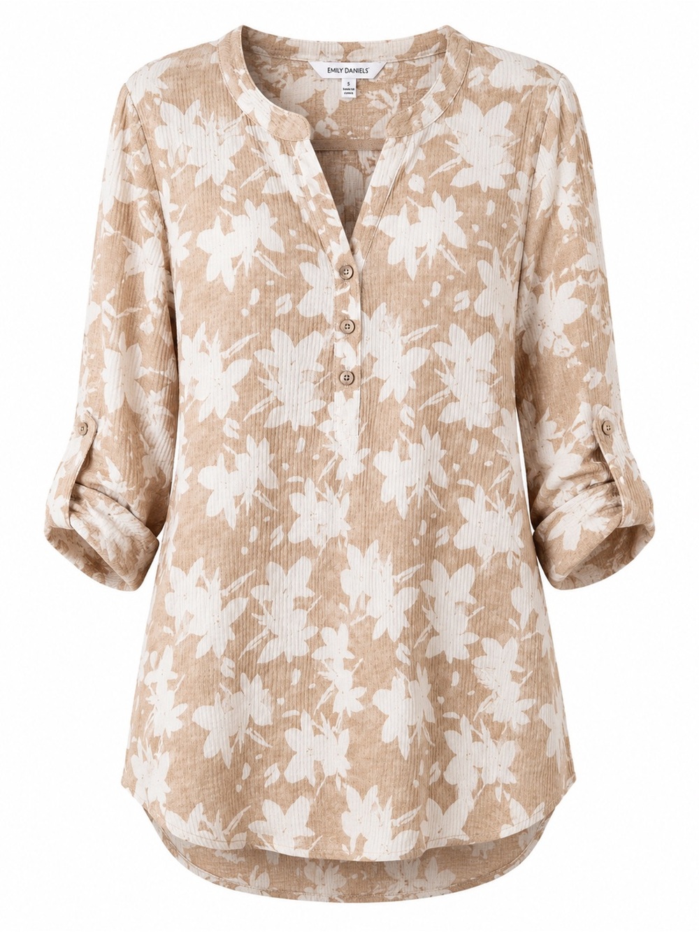 Emily Daniels Beige Floral Button-Front Tunic Blouse